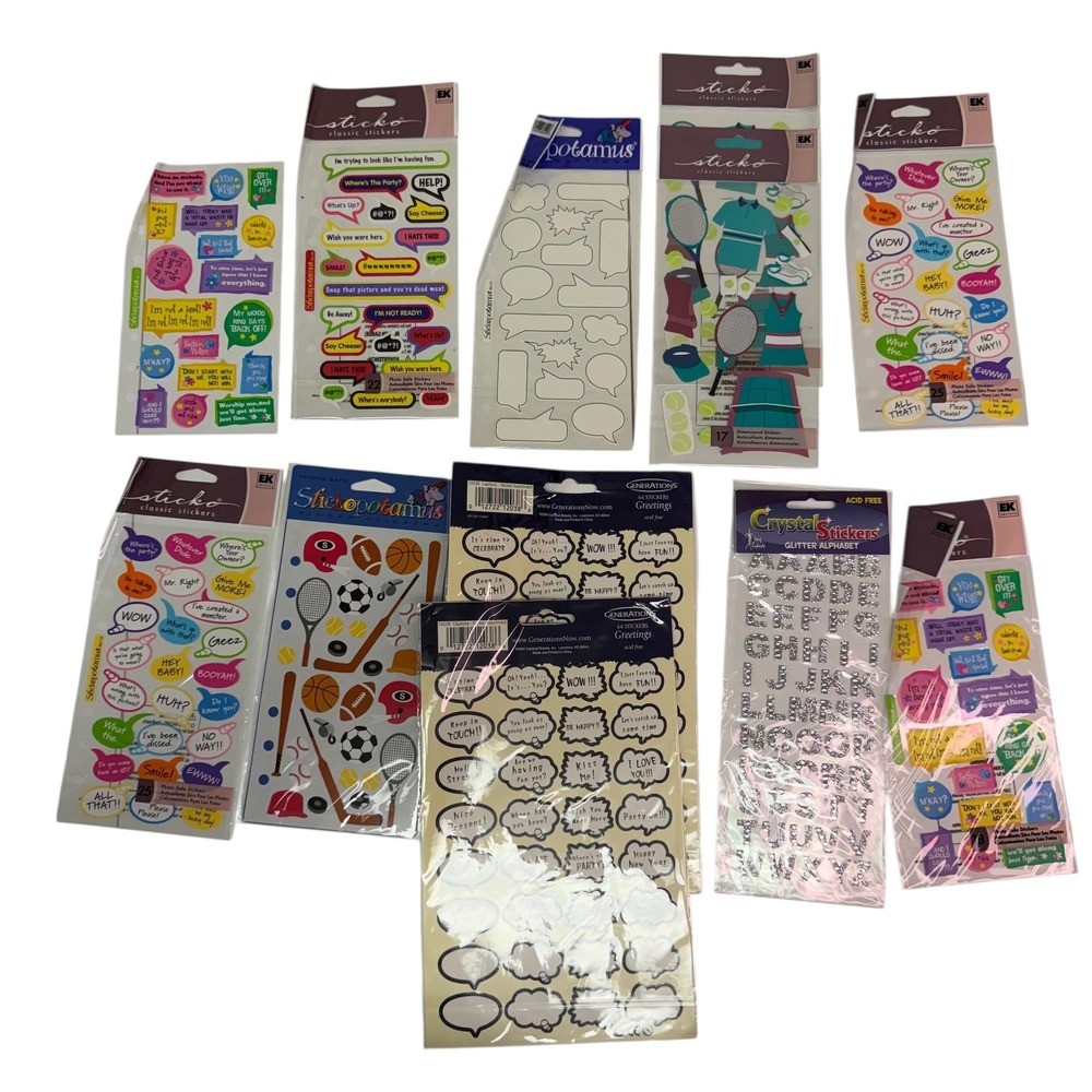 12 Pack Scrapbook Stickers Speech Bubbles Sassy Sports Glitter